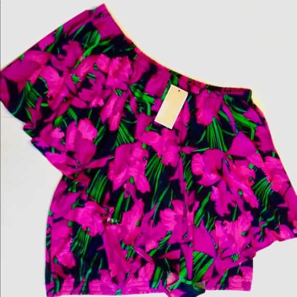 NWT Michael Kors Blouse Top One Shoulder Cascade Ruffle Overlay XL - Picture 5 of 5